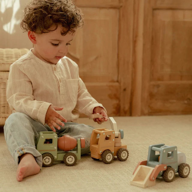 Little Dutch: houten bulldozer blauw
