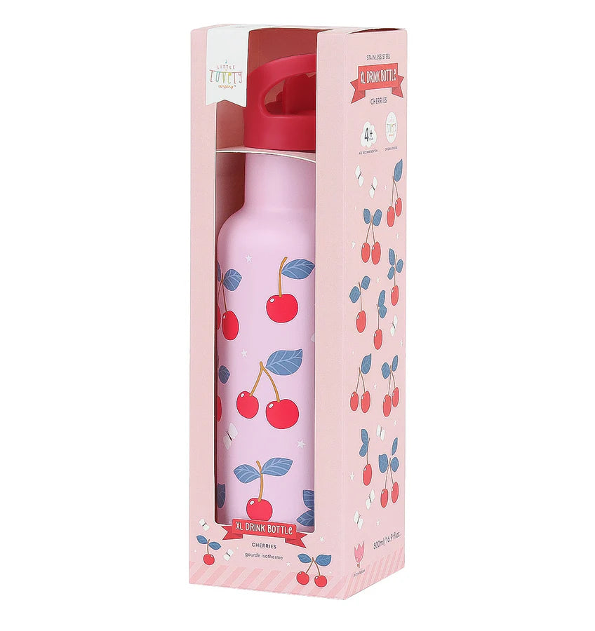 A Little Lovely Company:RVS Large 500 ml Drinkfles: kersen