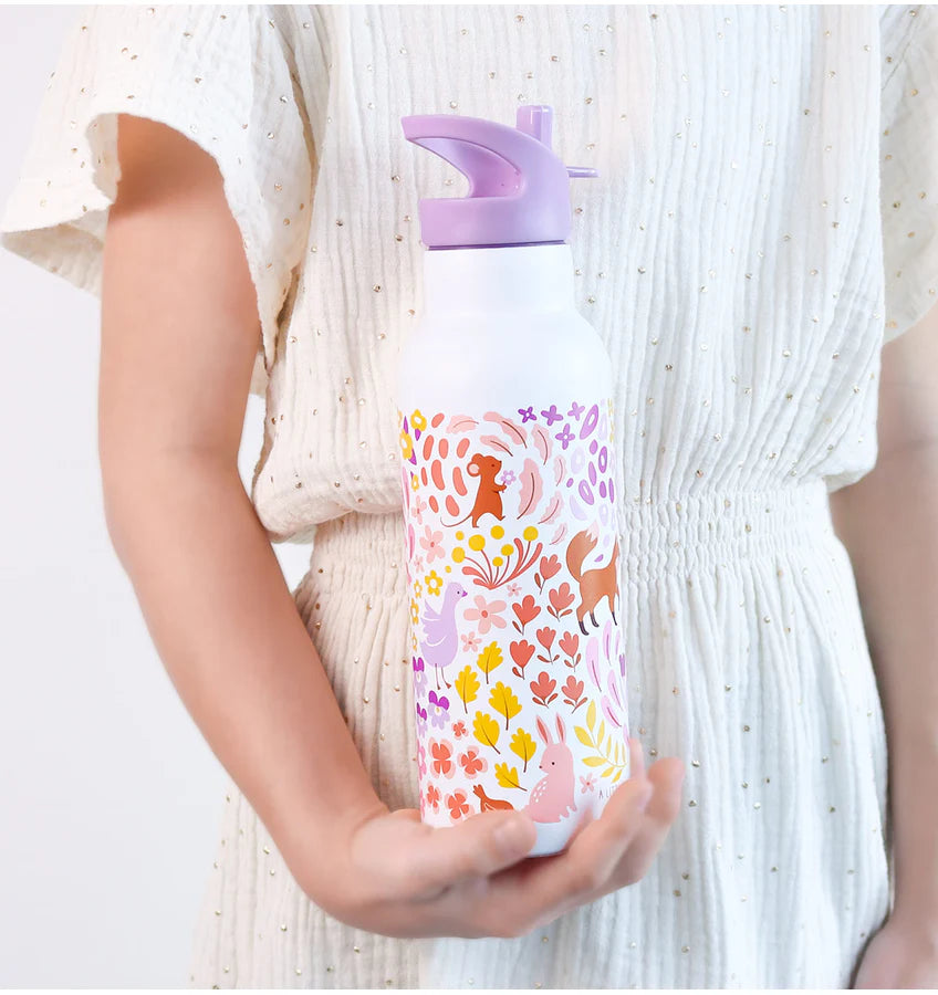A Little Lovely Company:RVS Large 500 ml Drinkfles: bloementuin