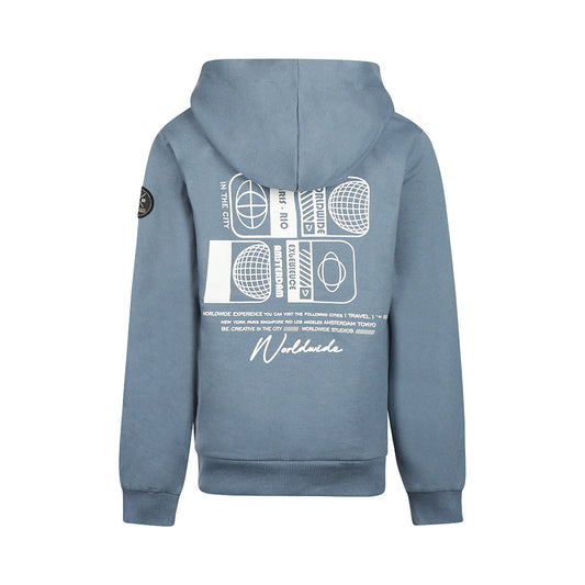 No way monday:Hoodie with backprint faded blue