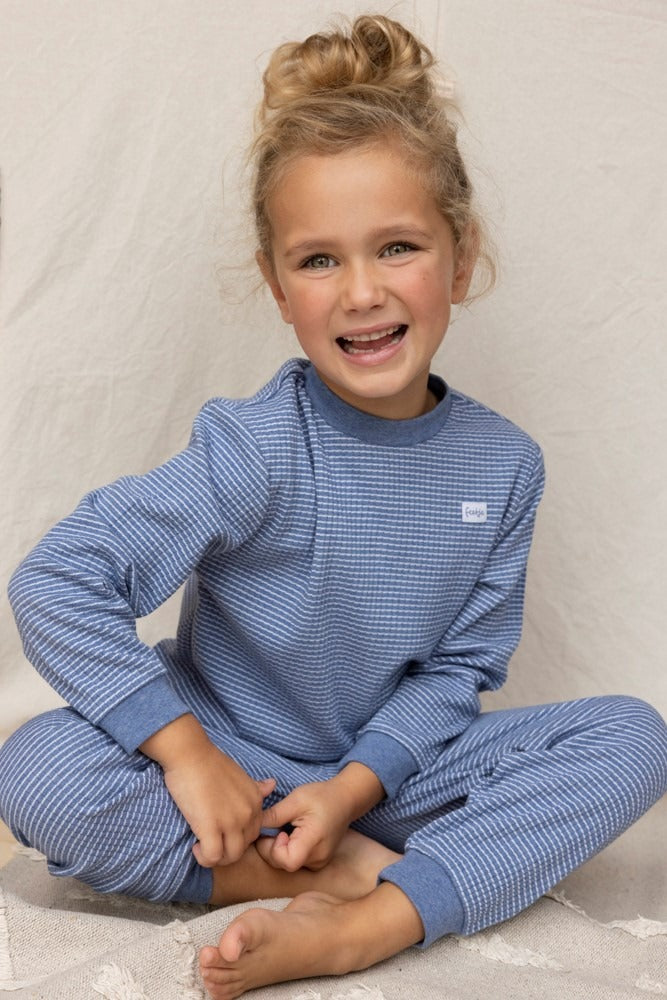 Feetje: wafel pyjama blue melange: unisex