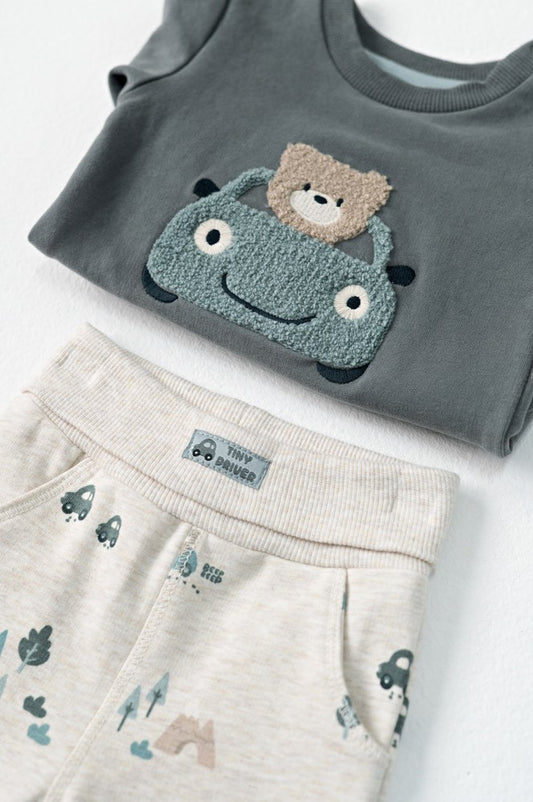 Feetje: Beep beep: pants AOP offwhite melange