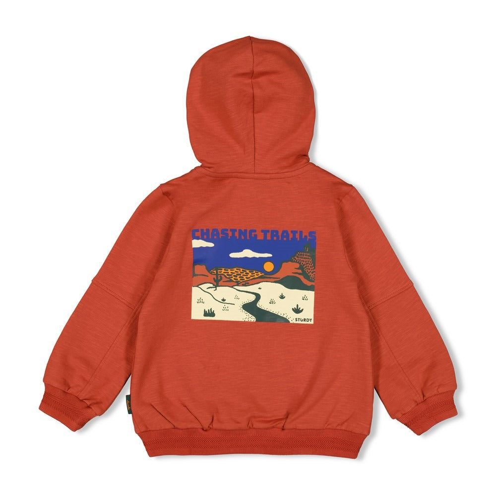 Sturdy: Chasing Trails:sweatvest met capuchon with backprint