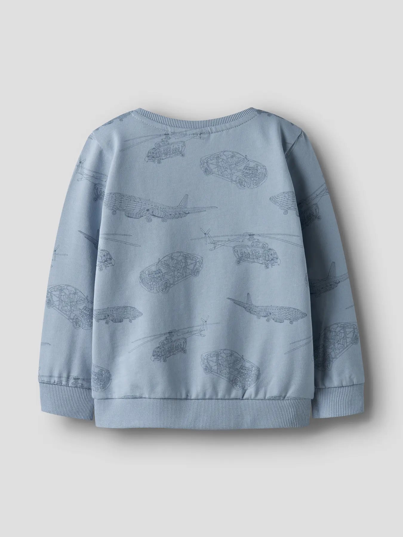 Name it: sweater dusty blue planes/cars