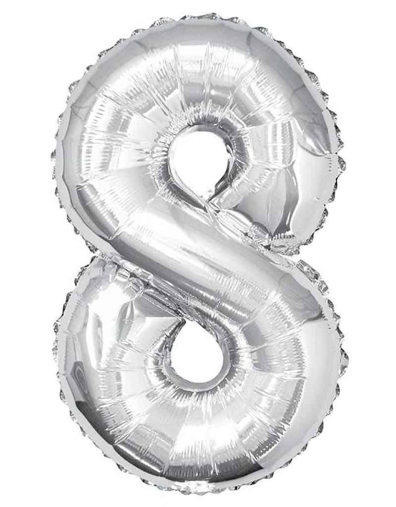 Cijferballon zilver XL nummer 8