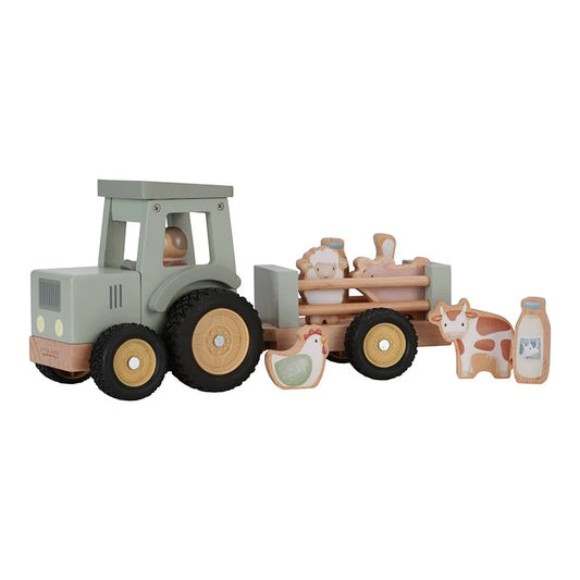 Little Dutch: Little farm:houten tractor met trailer