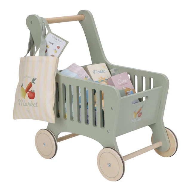 Little Dutch: houten winkelwagen met producten