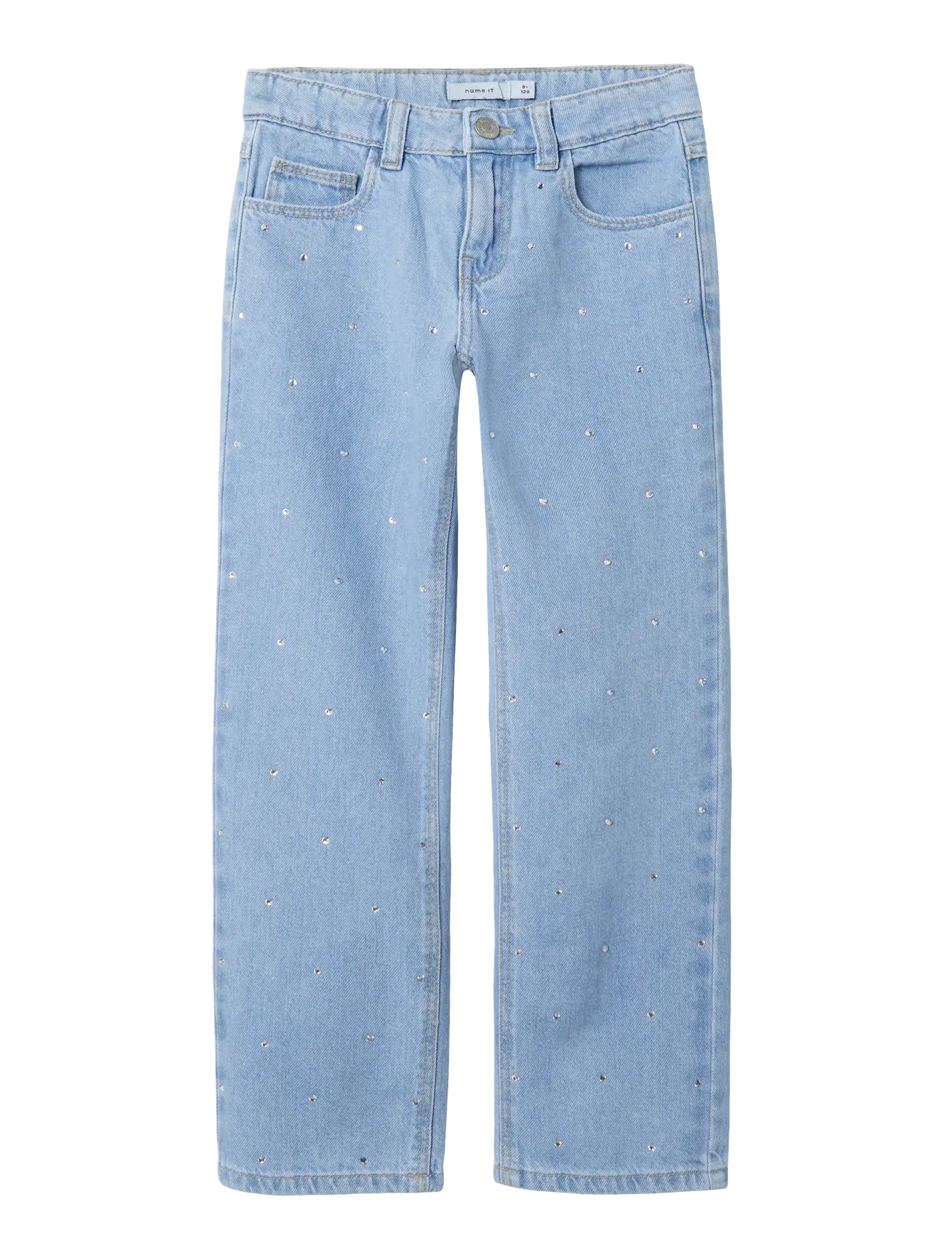 Name it:Nathalie: Wide Jeans with strass: Light Blue Denim