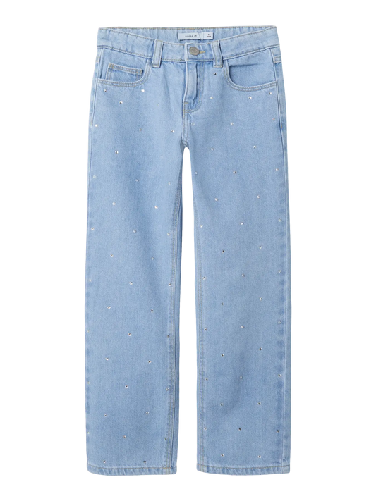 Name it:Nathalie: Wide Jeans with strass: Light Blue Denim