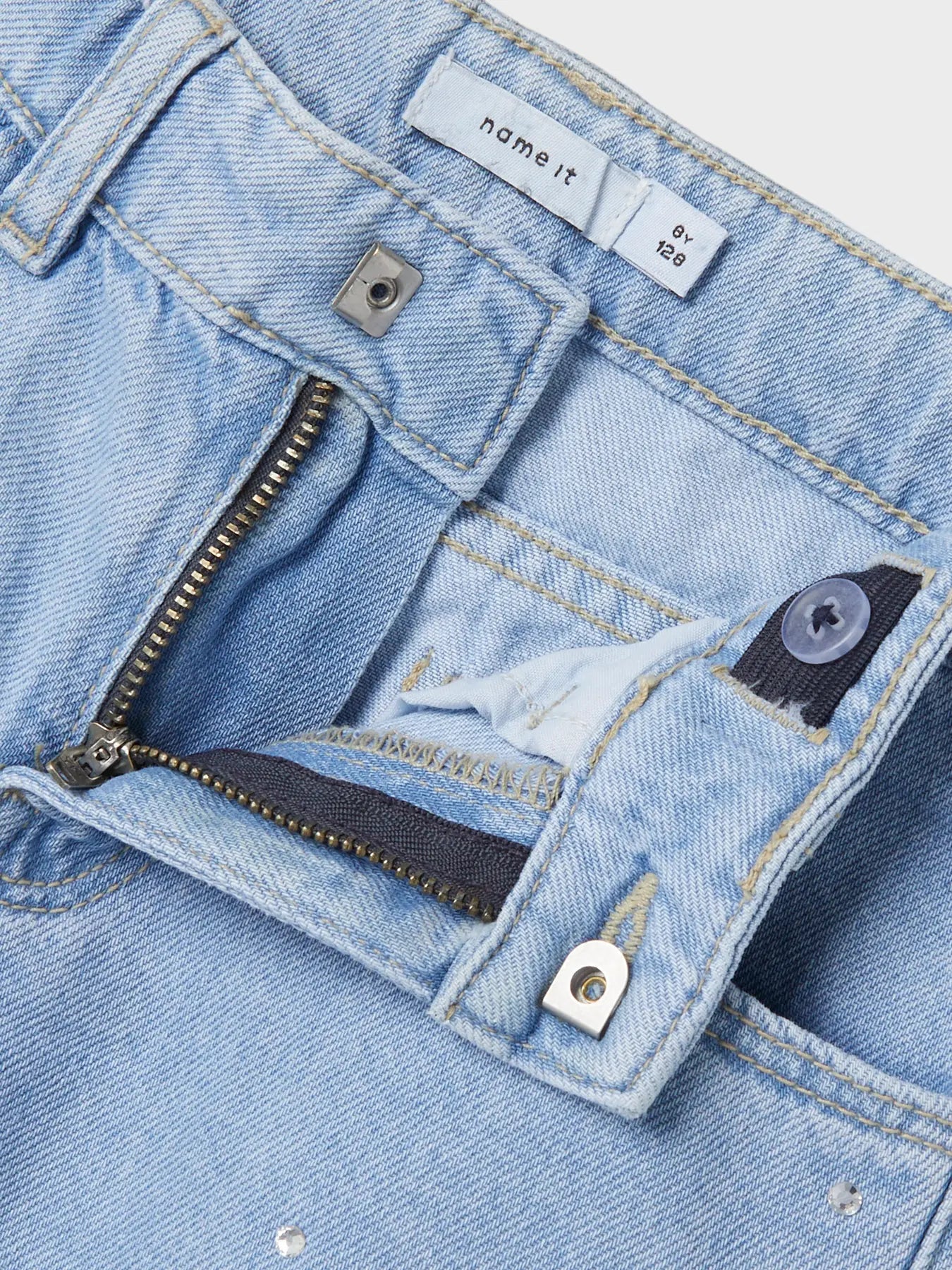 Name it:Nathalie: Wide Jeans with strass: Light Blue Denim