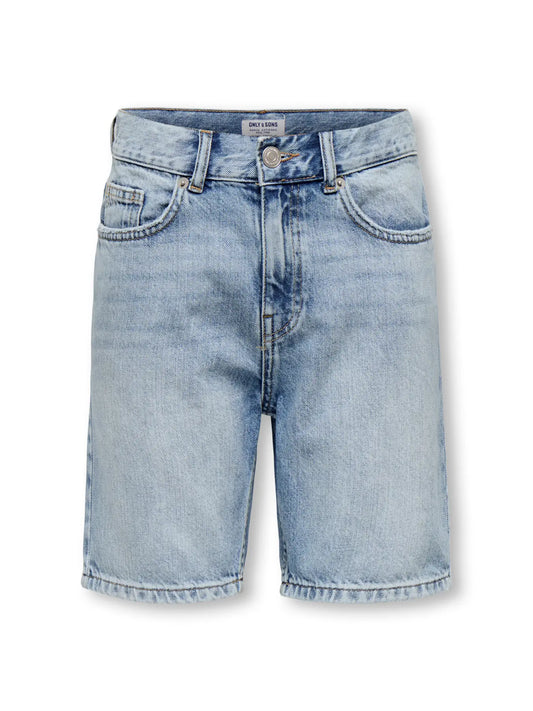 Only & Sons: baggy short:Light Blue Denim