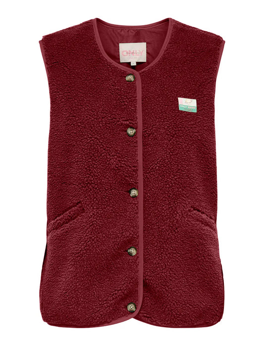Only: Teddy vest burgundy