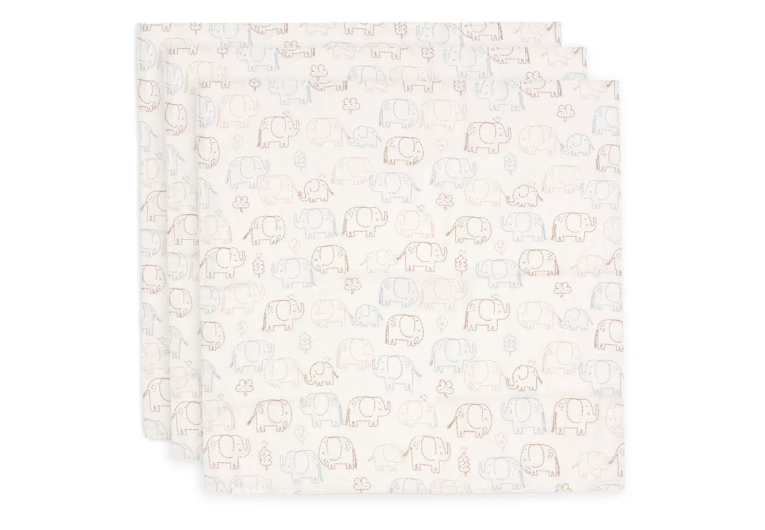Jollein: Hydrofiele Doek Small 70x70cm - Elephant Tales - 3 Stuks