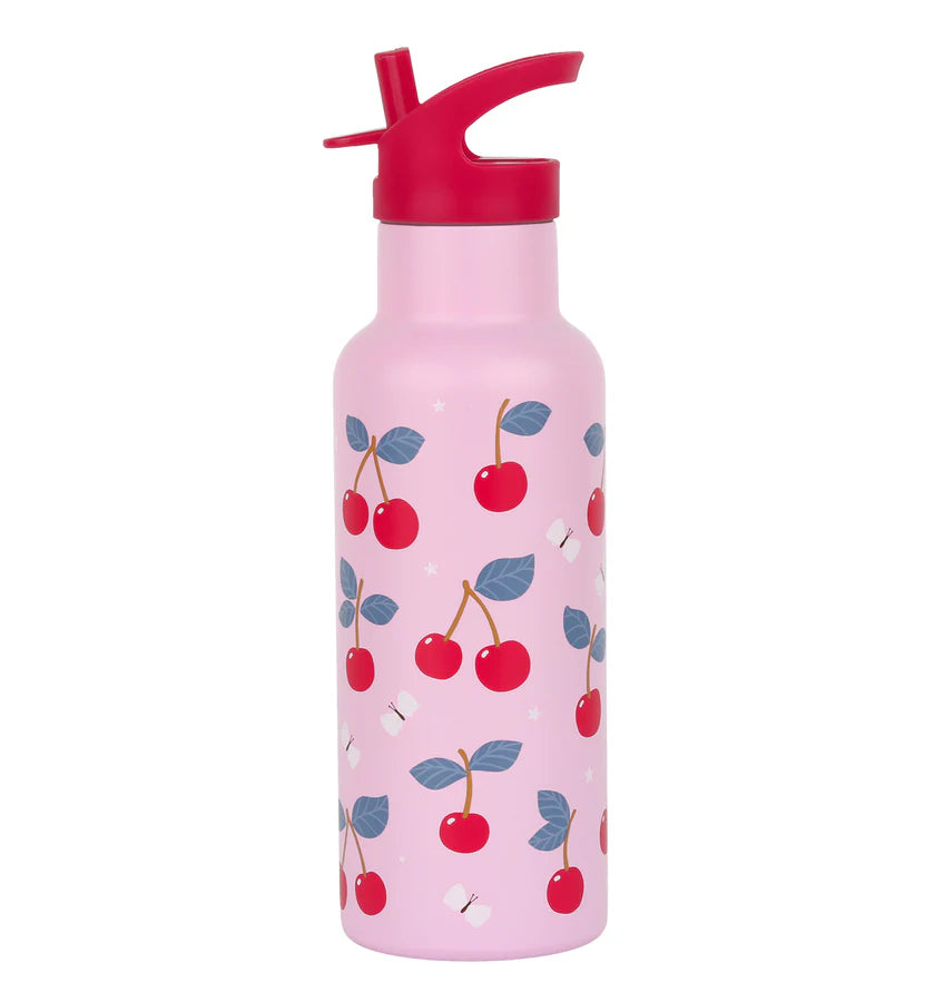 A Little Lovely Company:RVS Large 500 ml Drinkfles: kersen