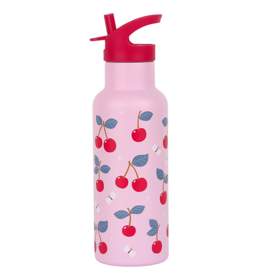 A Little Lovely Company:RVS Large 500 ml Drinkfles: kersen