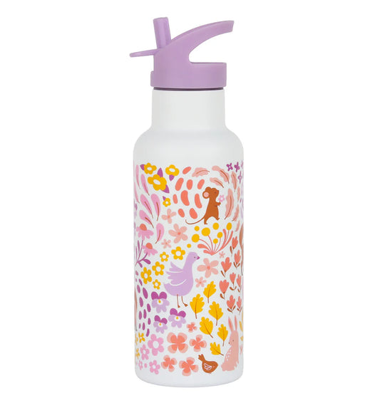 A Little Lovely Company:RVS Large 500 ml Drinkfles: bloementuin