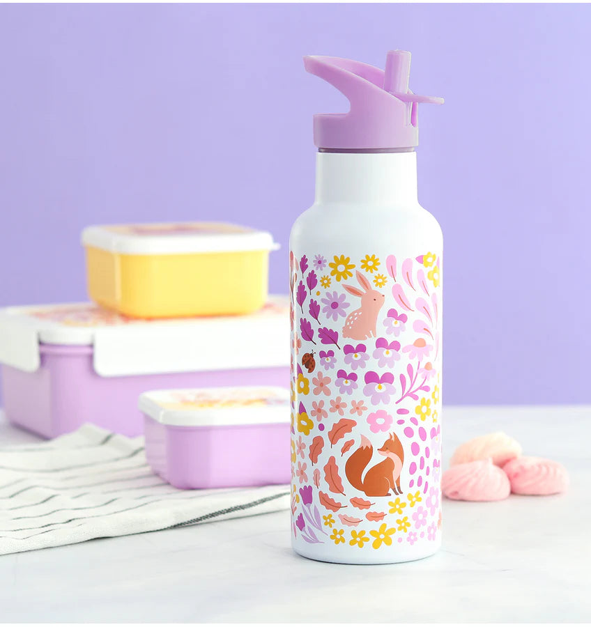 A Little Lovely Company:RVS Large 500 ml Drinkfles: bloementuin