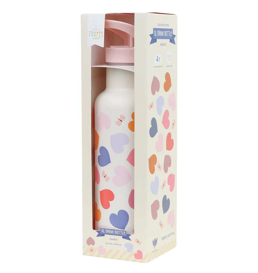 A Little Lovely Company:RVS Large 500 ml Drinkfles:hartjes