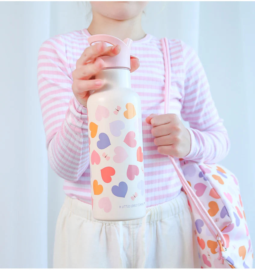 A Little Lovely Company:RVS Large 500 ml Drinkfles:hartjes