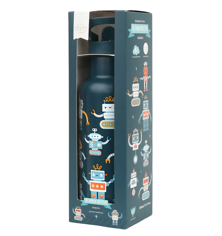 A Little Lovely Company:RVS Large 500 ml Drinkfles:robots