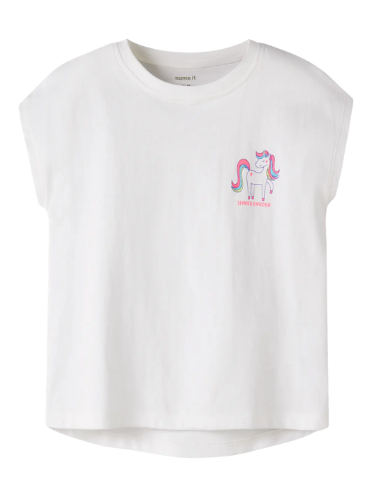 Name it: shirt white unicorn