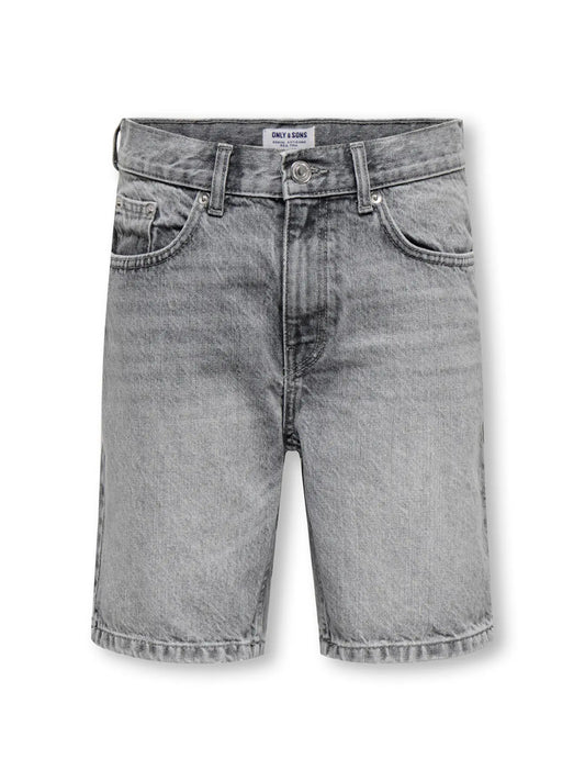 Only & Sons: baggy short:Medium grey denim