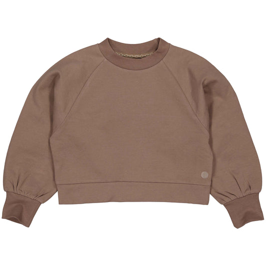 Levv: GRASTI: Korte trui brown dust / ruffles achterkant