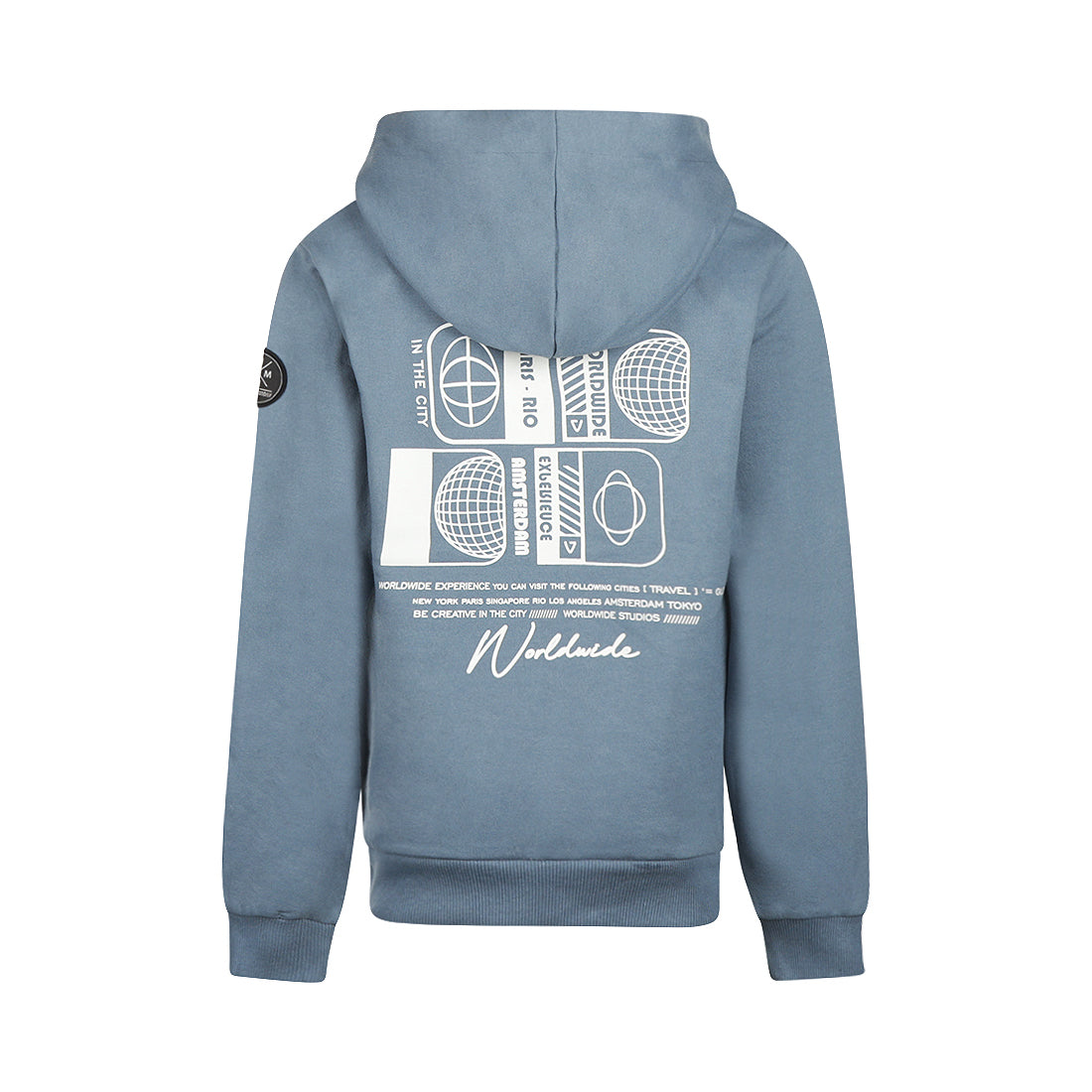 No way monday:Hoodie with backprint faded blue