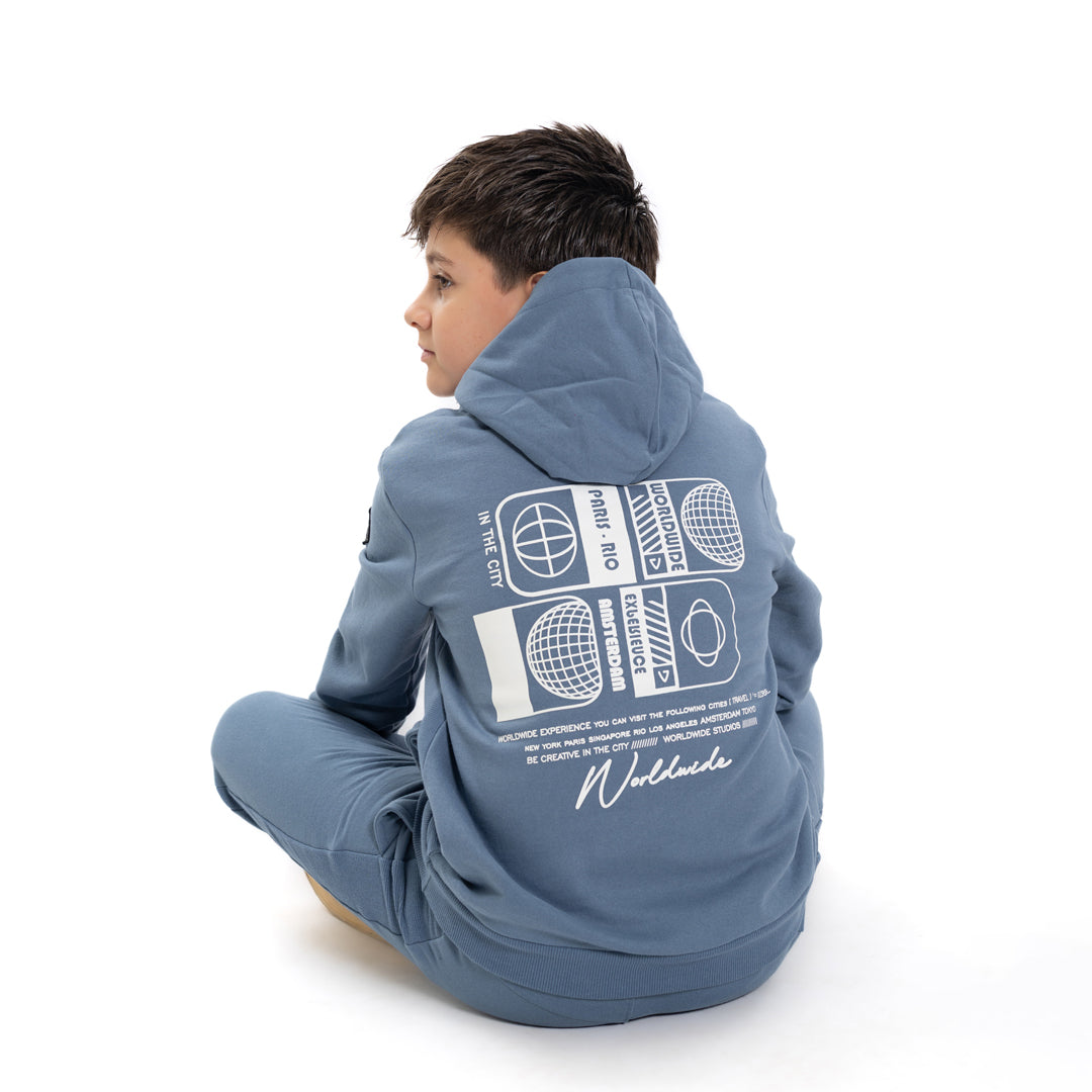 No way monday:Hoodie with backprint faded blue