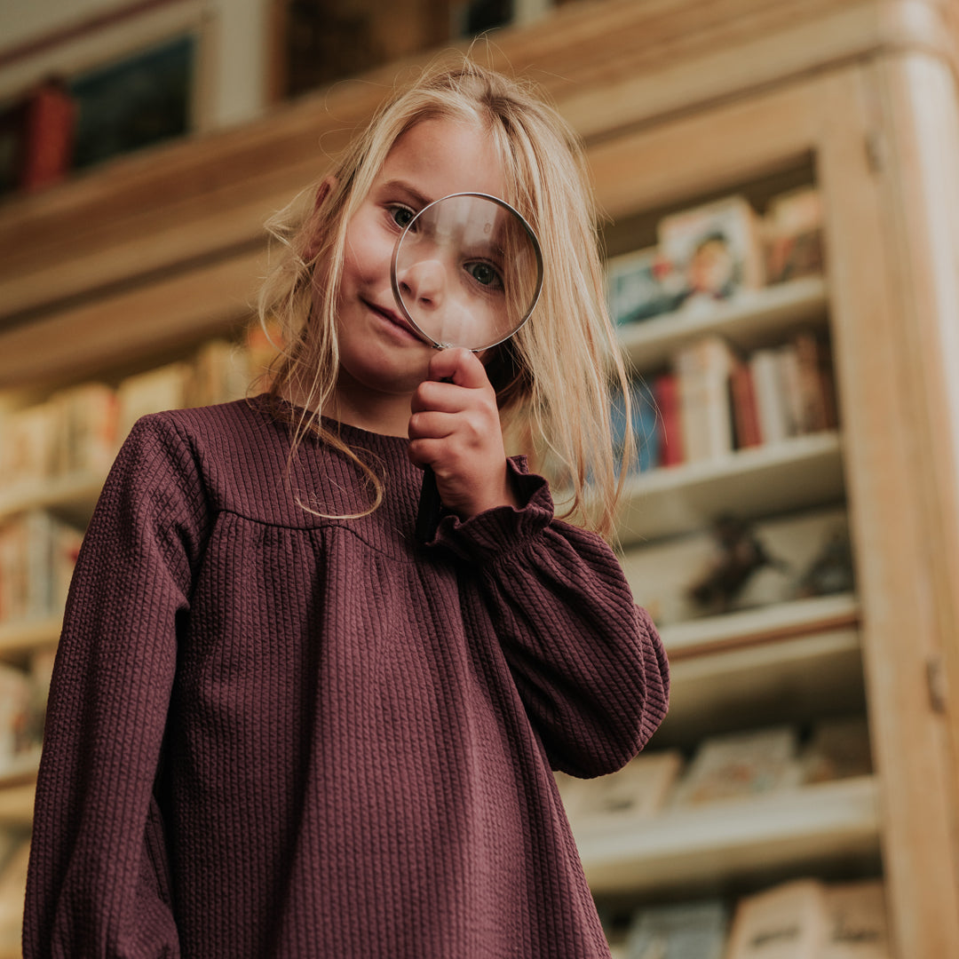 Koko Noko: dress LS donkerpaars ribstof