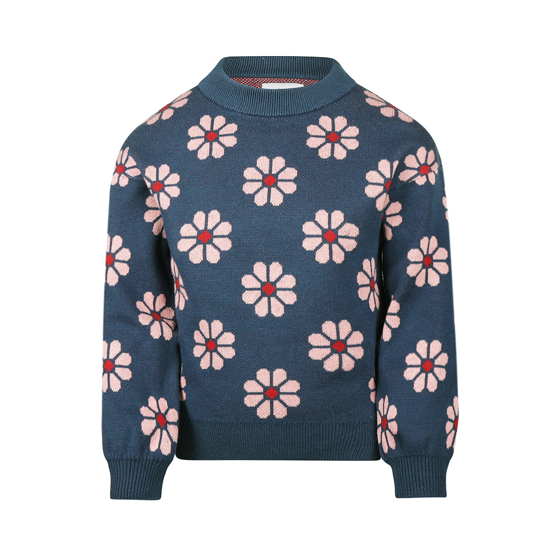 Koko Noko: trui blauw bloemen gebreid