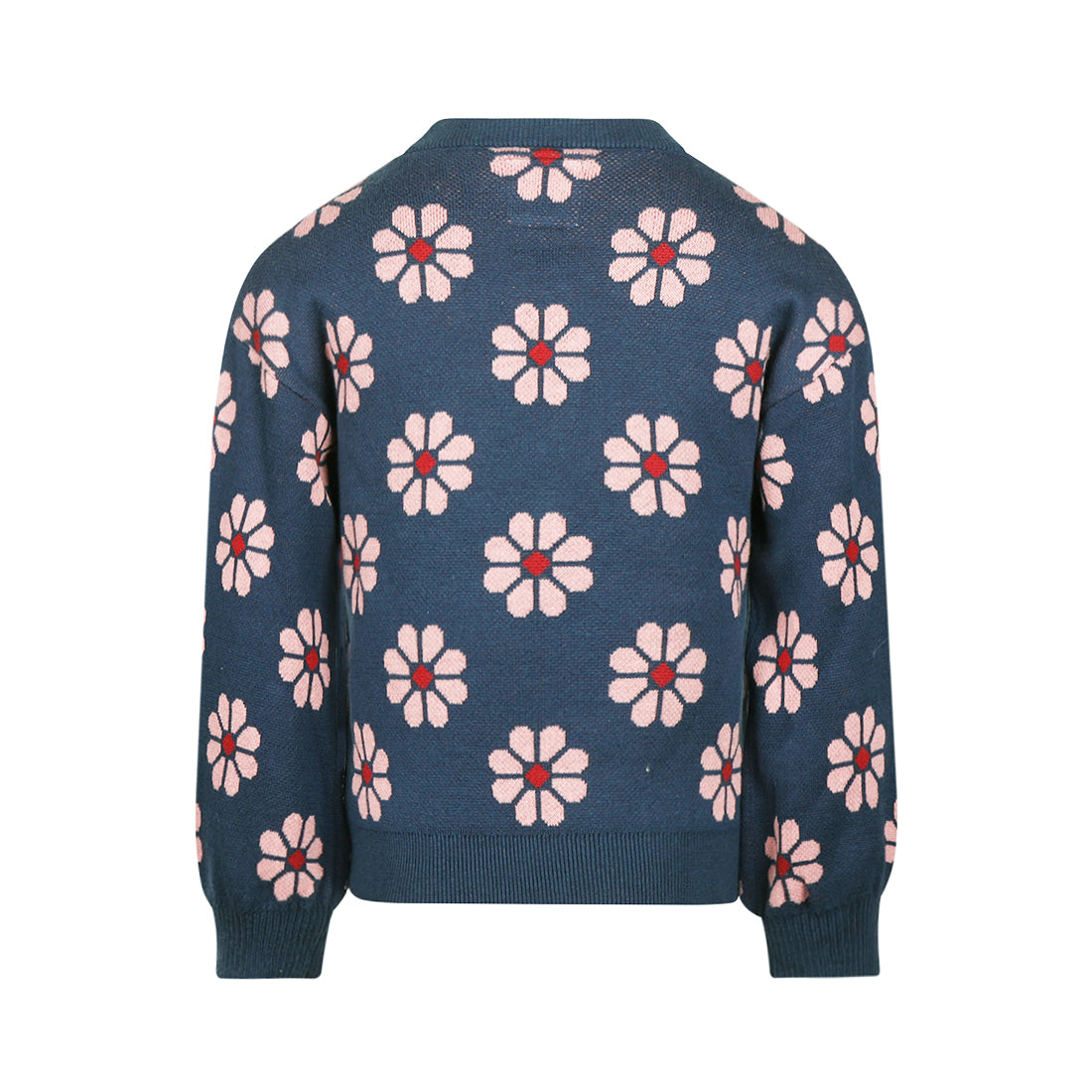 Koko Noko: trui blauw bloemen gebreid