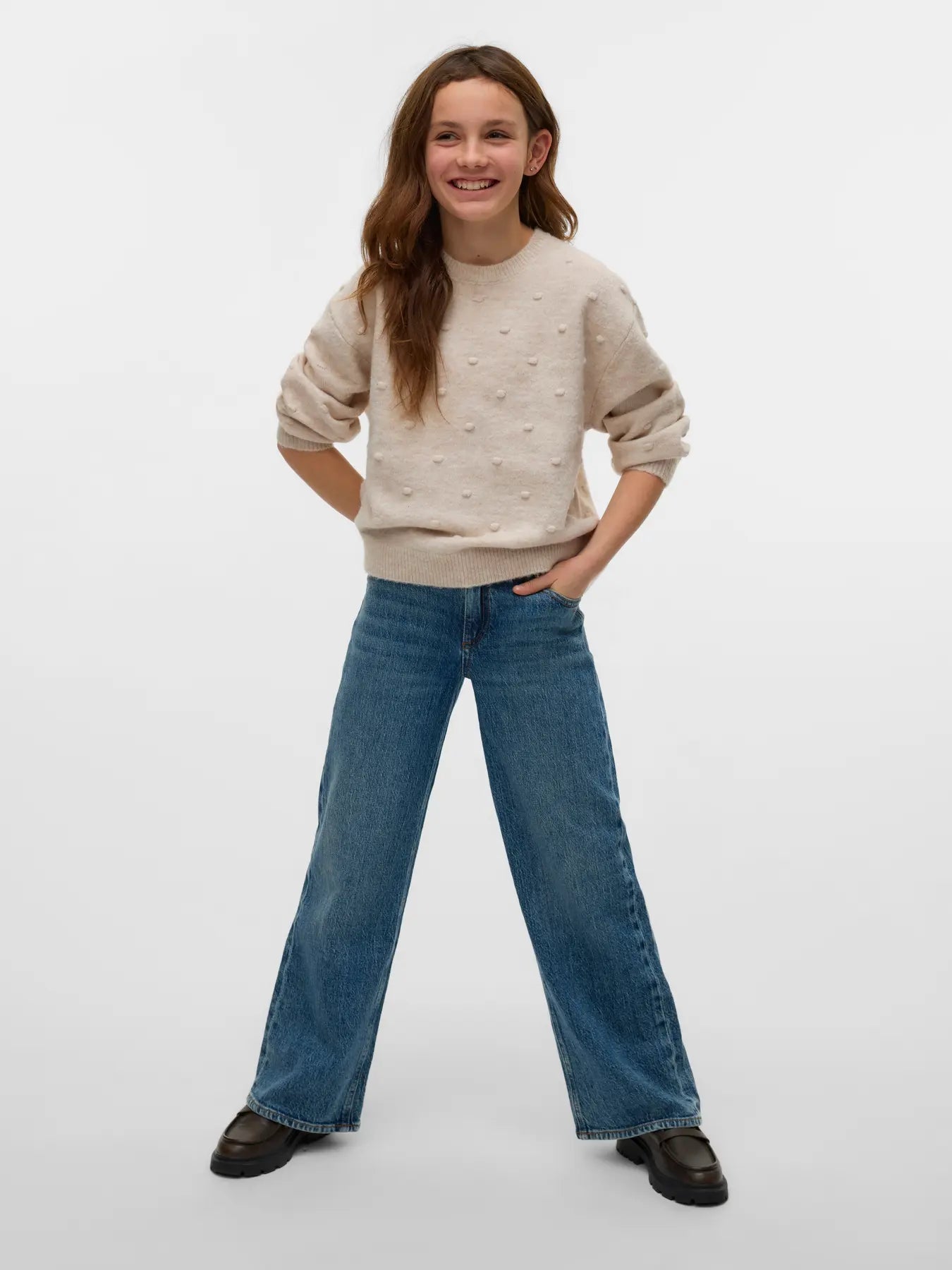 Vero Moda girl : knit beige bolletjes