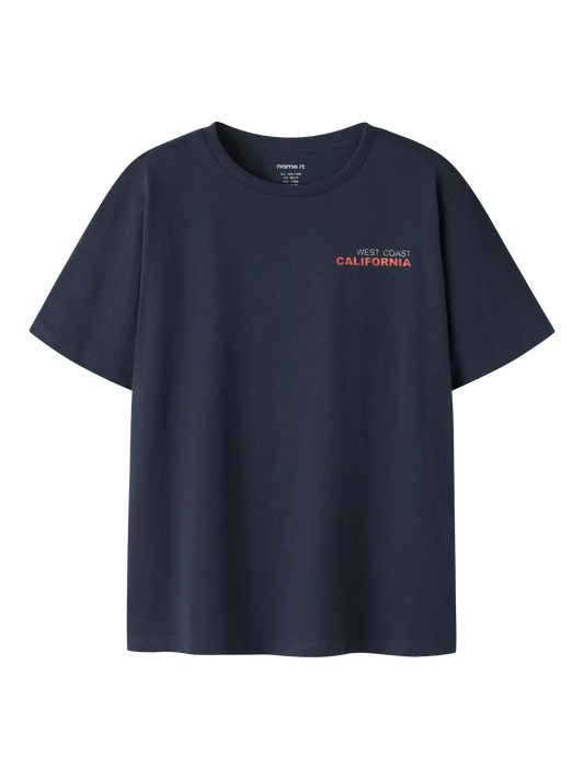 Name it: t-shirt navy with backprint "West coast"