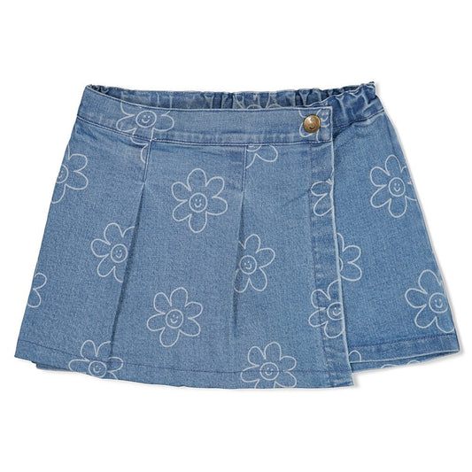 Jubel:Rolling into spring: denim skort bloem