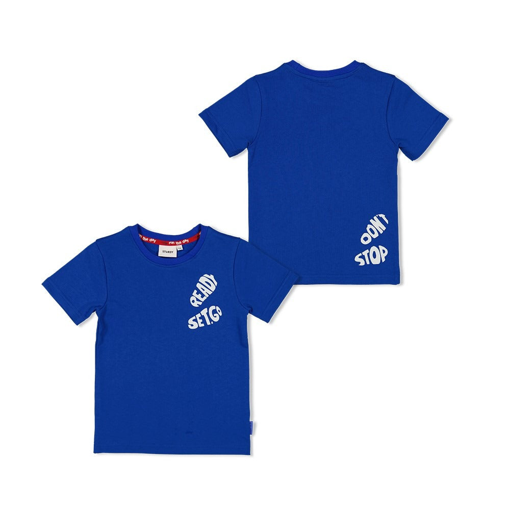 Sturdy:Run the day: Dik shirt kobalt with backprint