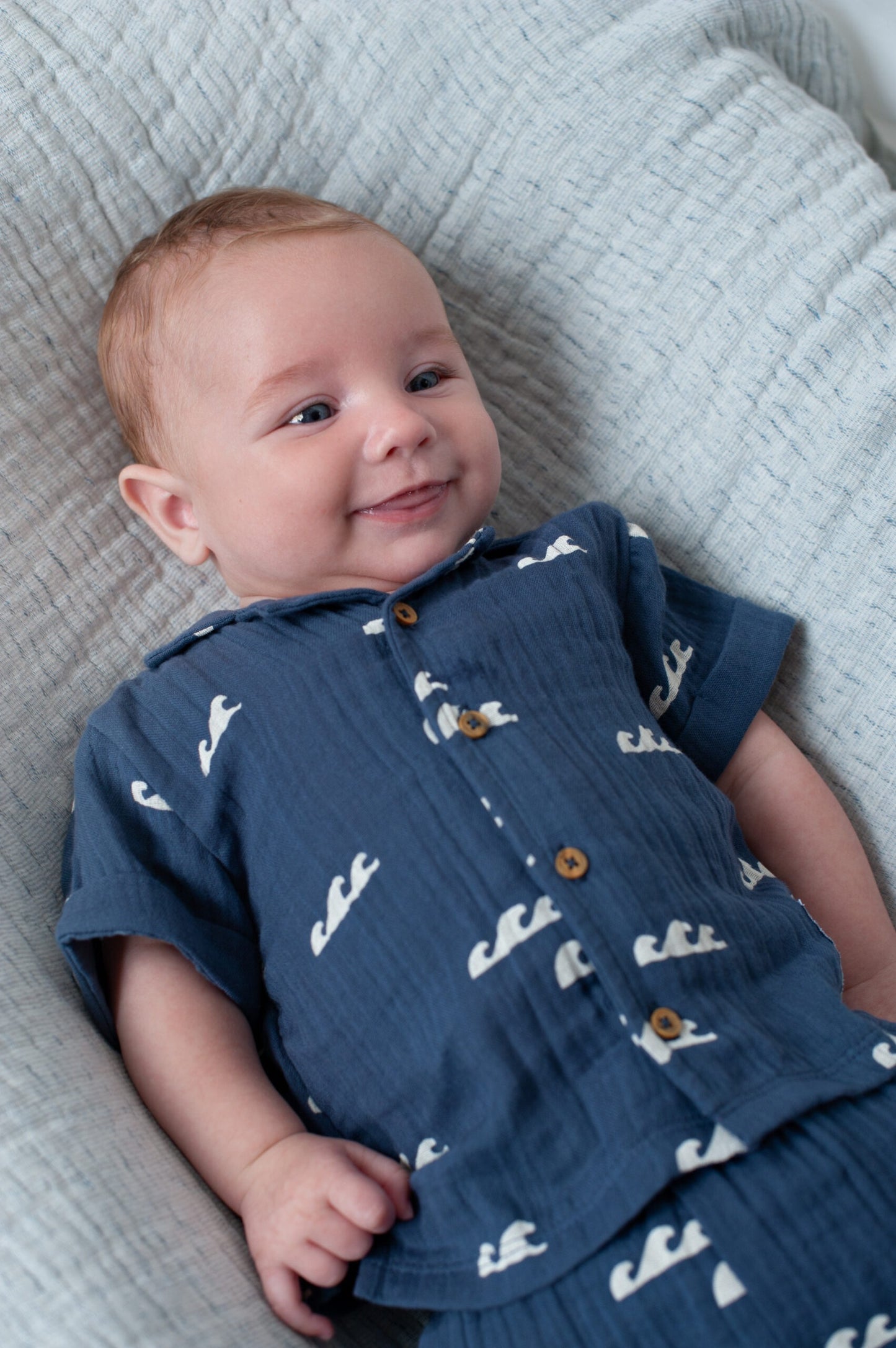 Feetje:summer woven: hemdje tetra navy golf