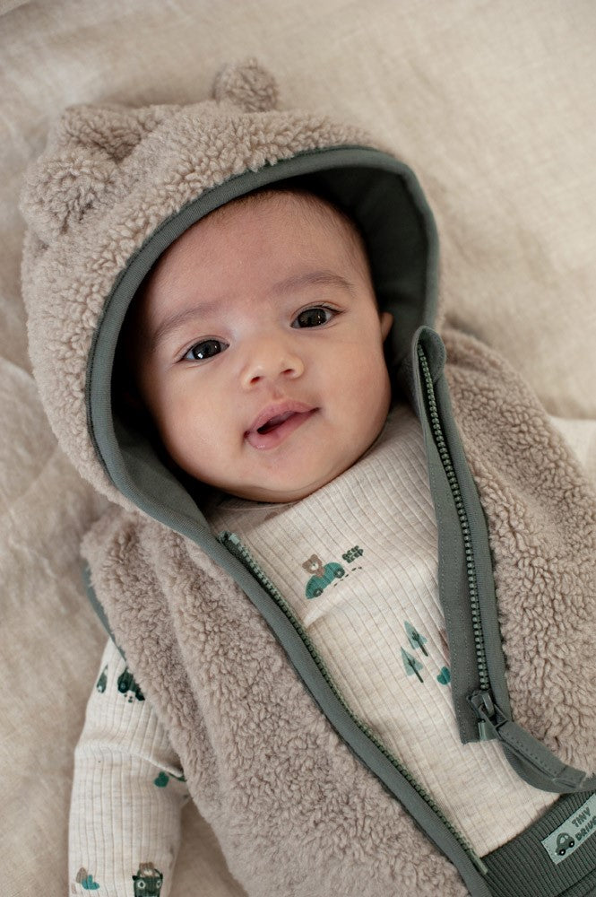 Feetje: Beep beep: teddy body warmer met capuchon