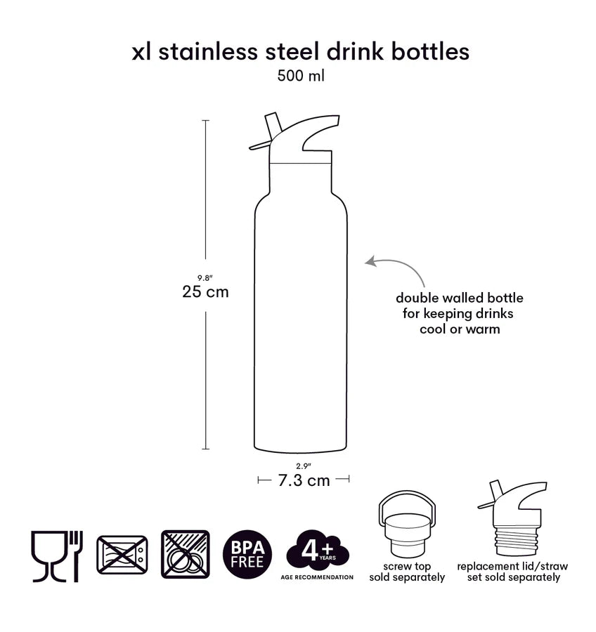 A Little Lovely Company:RVS Large 500 ml Drinkfles: bloementuin