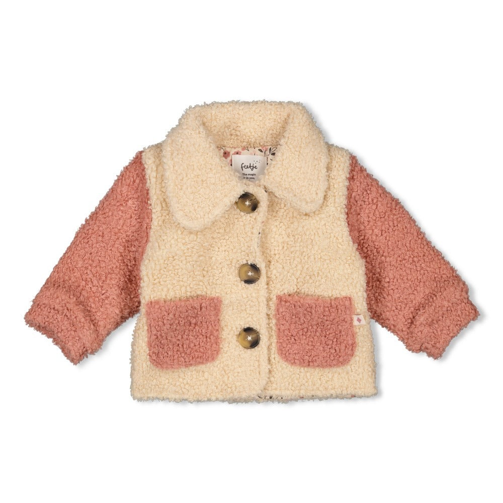 Feetje:Woodland bloom: jas bouclé offwhite