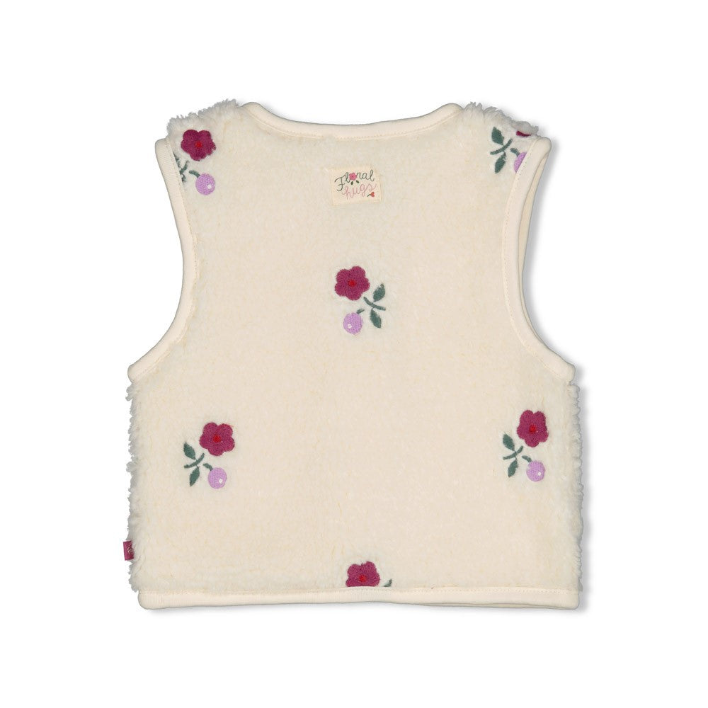 Feetje:Dress to impress: Teddy gillet met borduursels creme