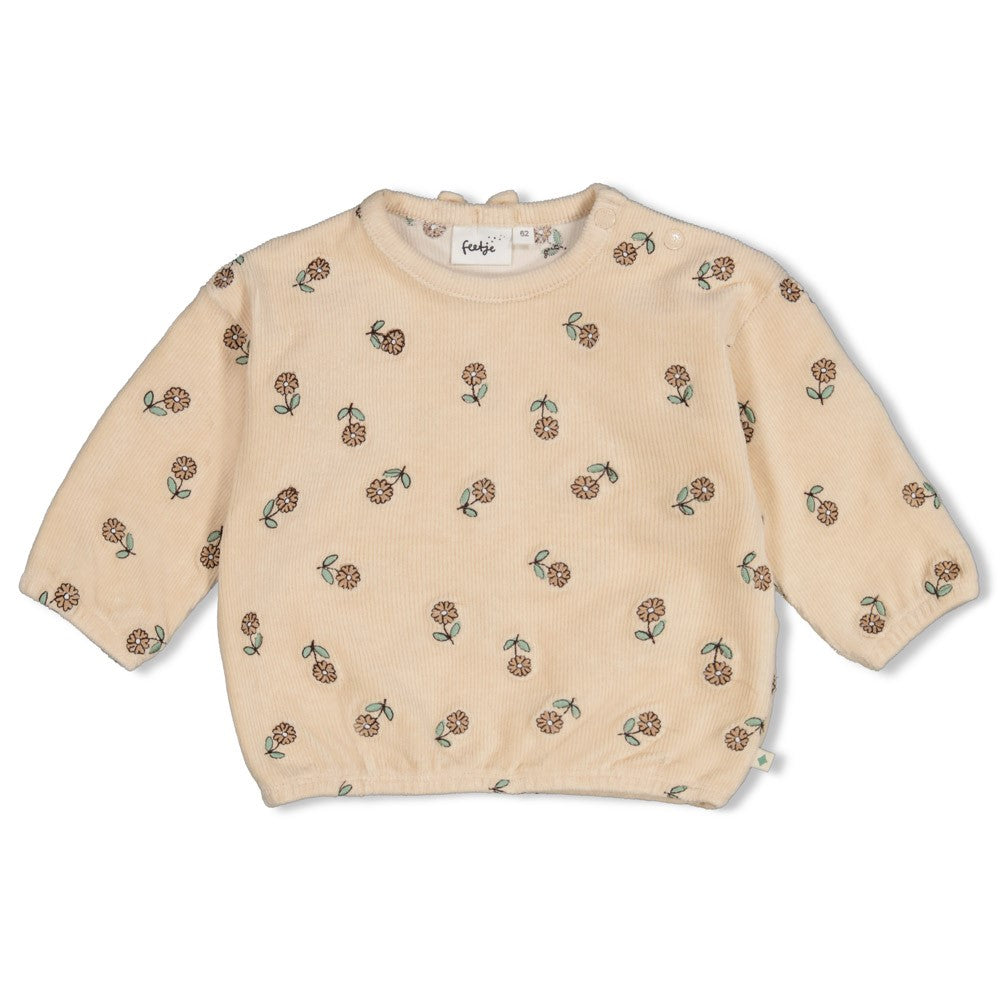 Feetje: Lucky bloombird:sweater velours rib met borduursel