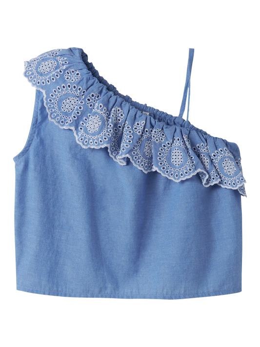 Name it: top met kant half schouder
