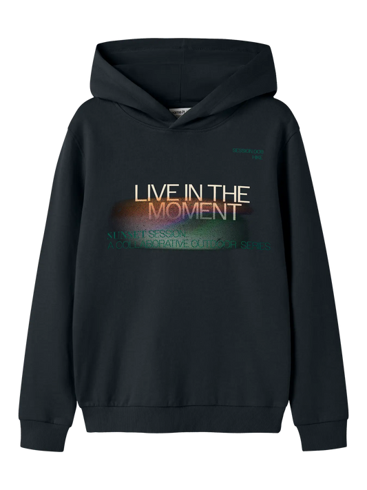 Name it: Hoodie black "Live in the moment"