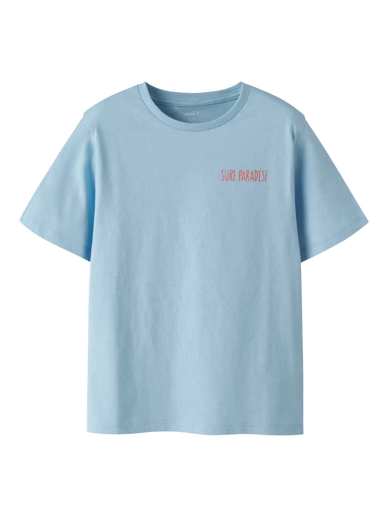 Name it: t-shirt light blue with backprint "