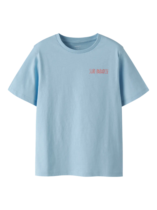 Name it: t-shirt light blue with backprint "