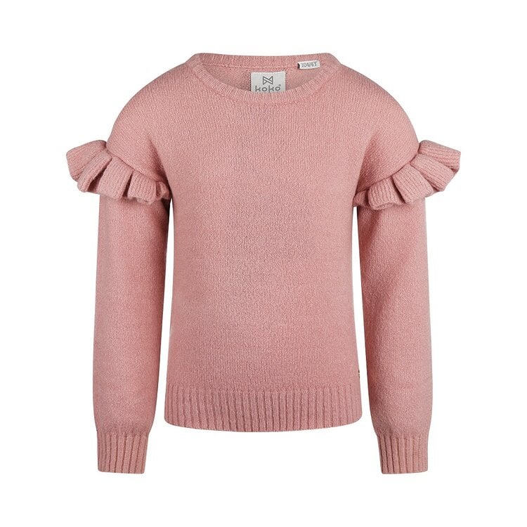 Koko Noko:trui oudroze fijn gebreid ruffles