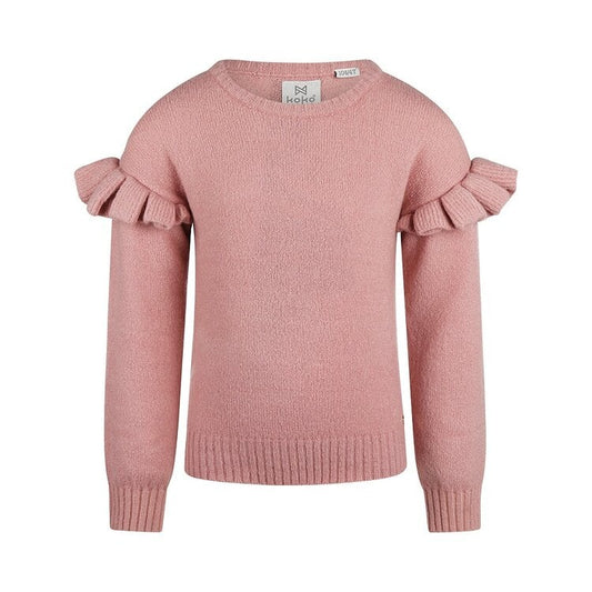 Koko Noko:trui oudroze fijn gebreid ruffles