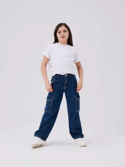 Name it: CATO: Wide Jeans with pocket: dark blue denim