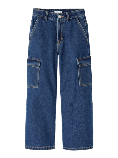 Name it: CATO: Wide Jeans with pocket: dark blue denim